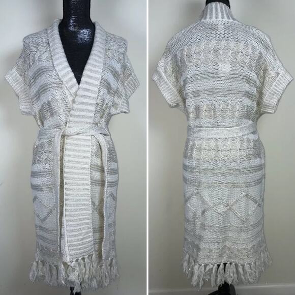 Chico's Connie Cable Cardigan Wrap Sweater White Ecru Size 1 Medium / US 8 NWT - Picture 1 of 4